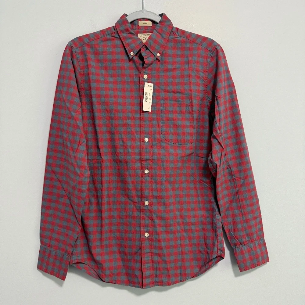 J Crew Men Organic Cotton Stretch Secret Wash Button Down Seashore Red Shirt XS‎